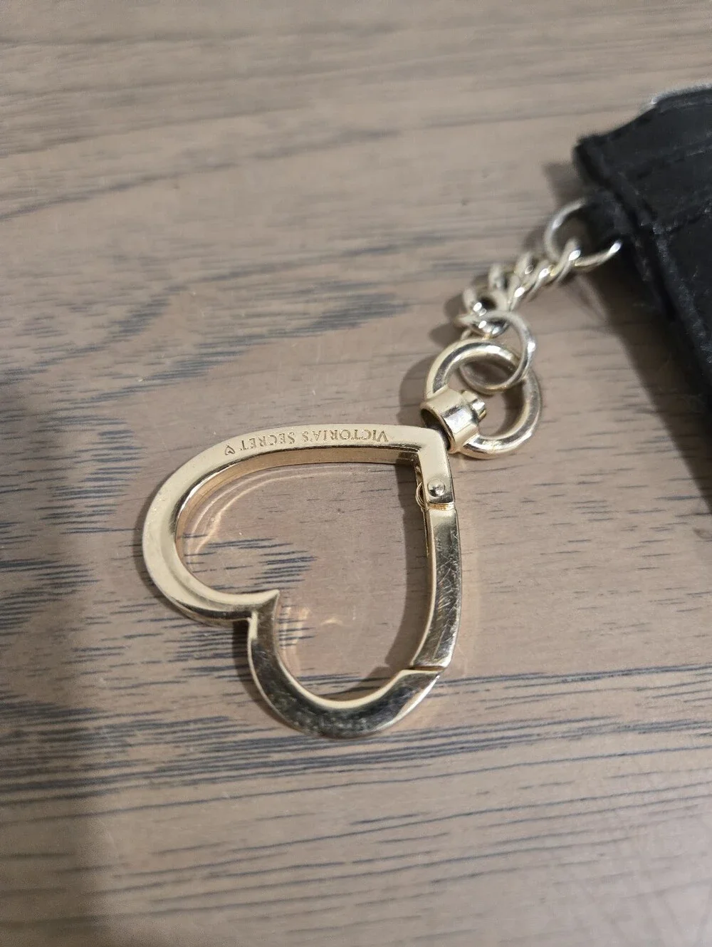 Victorias Secret Black Leather Card Wallet with Heart Keychain
